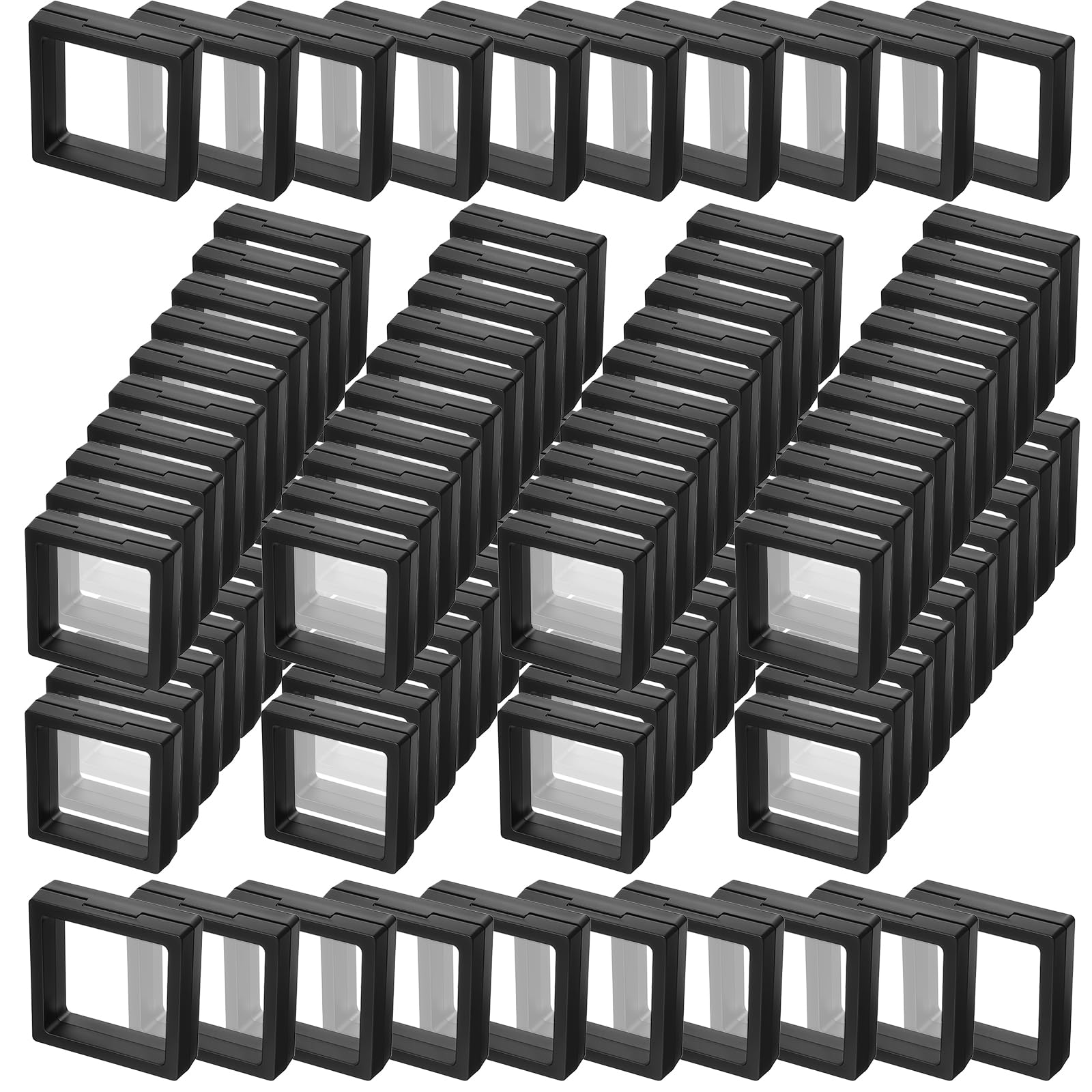 Photo 1 of 100 Pcs 3D Floating Display Case Coin Frame Display Holder Stands for Antique Challenge Coins, Jewelry, Shells, Gems, Minerals, Rocks, Specimen, Pins (2.8 x 2.8 x 0.8 Inch)