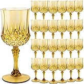 LEYIQU Plastic Wine Glasses, Plastic Goblets Vintage Style Cordial Drinking Glasses for Valentine’s Day, Wedding Reception, Grand Event Party Supplies (24, Gold)