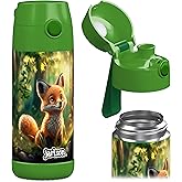 Jarlson® Kids Water Bottle MALI [12OZ] - No Straw Stainless Steel Thermos Bottle - Insulated Waterbottle Leak Proof for School & Sports - Thermo Tumbler for Boys & Girls (Fox)