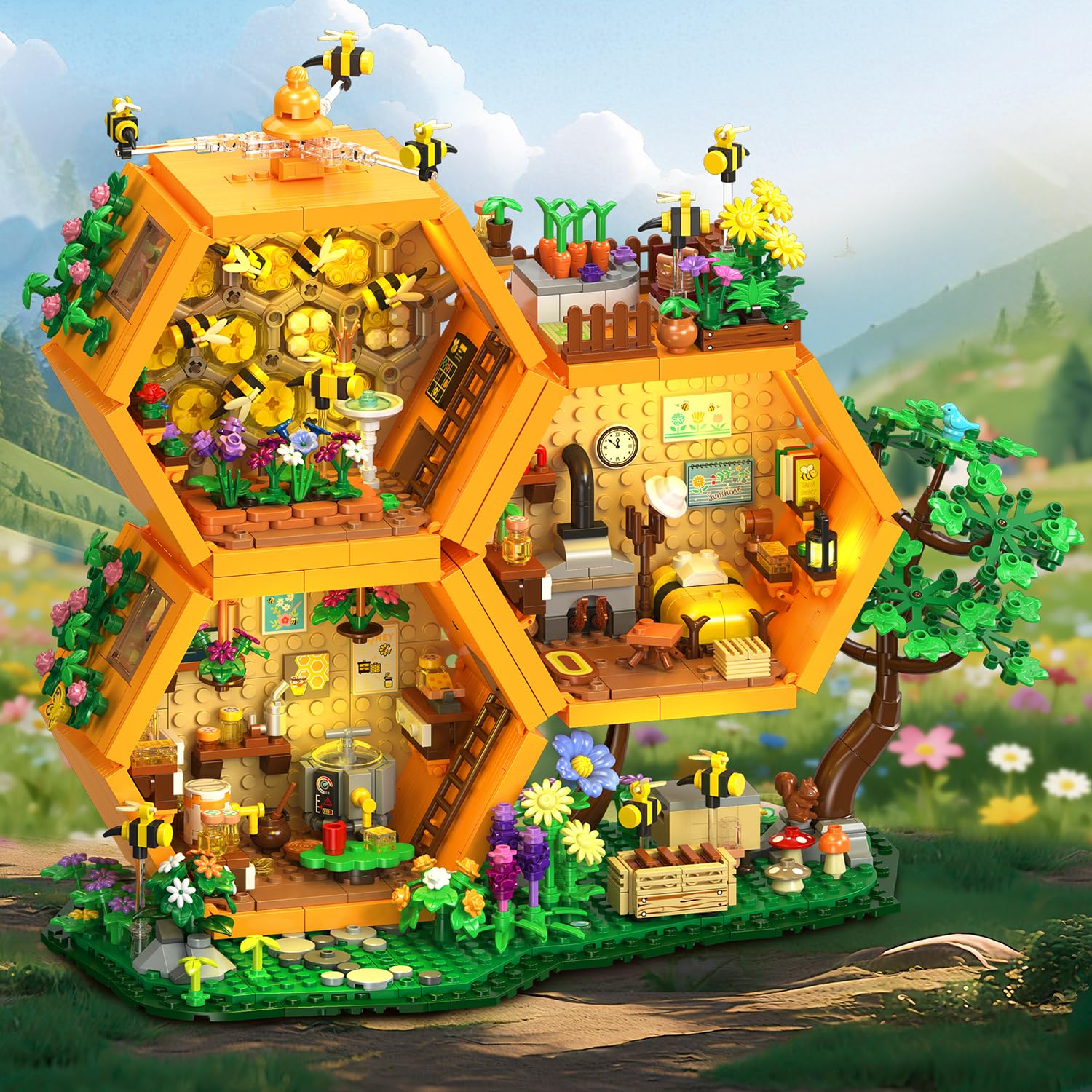 INSOON Bienen Bauernhof Haus Bauset mit Licht für Erwachsene Mädchen 12+ 8