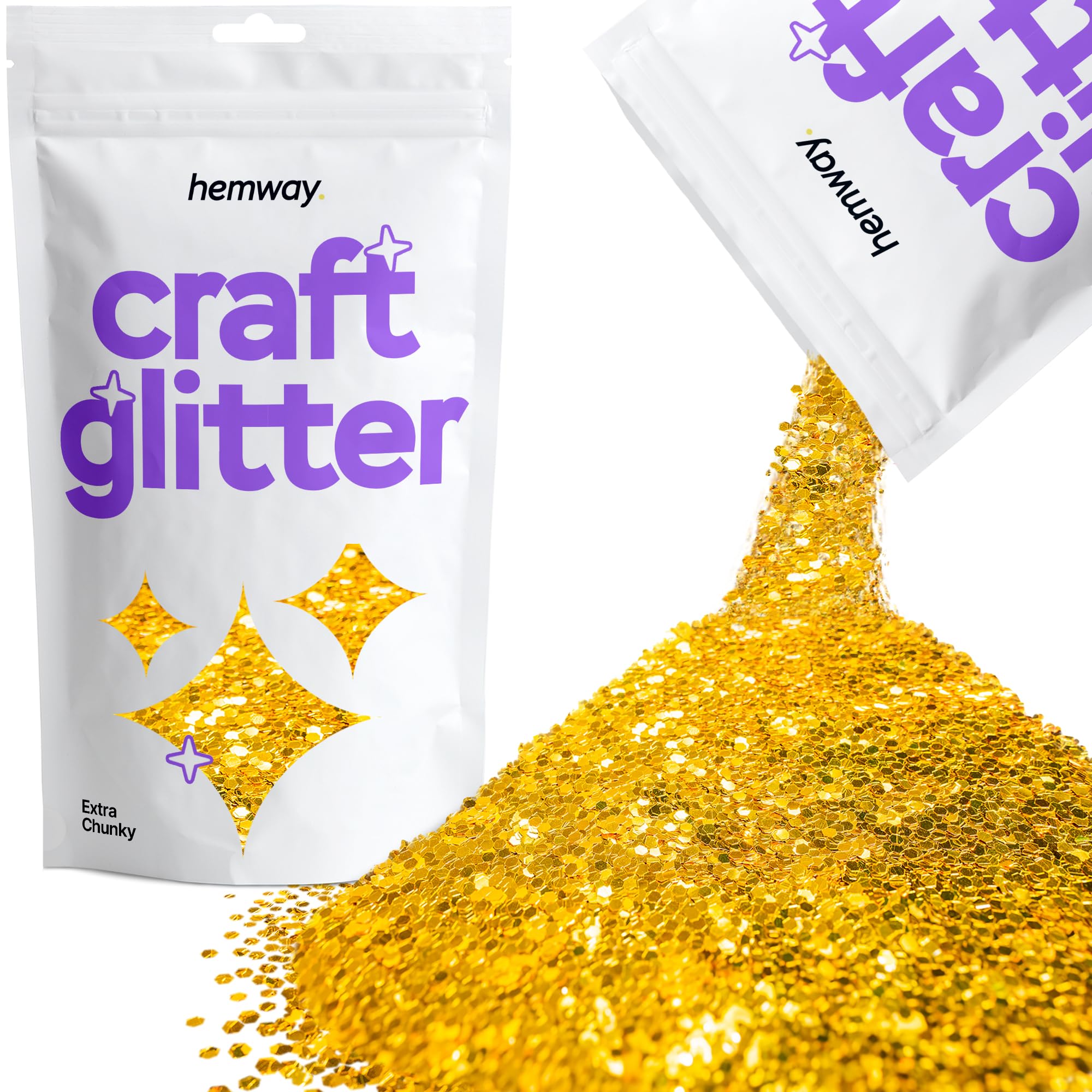 Hemway Craft Glitter Gold 100g Extra Chunky Glitter for Crafts, Resin, Cosmetic, Nail, Face, Body, Festival, Tumblers, Art, Candle, Crafting