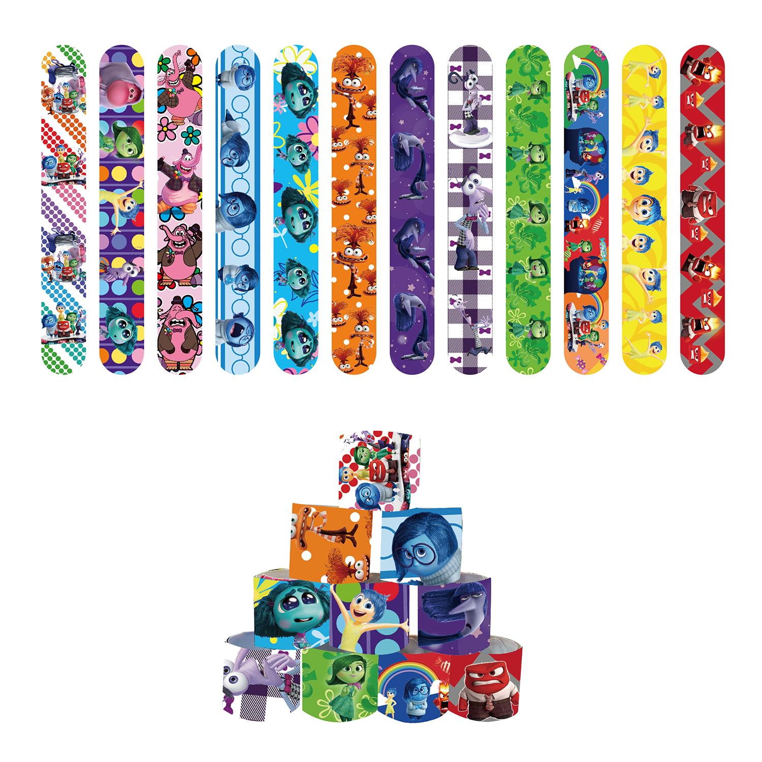 MIZT 24Pcs Slap Bands Insideeout, Bracelets Party Bags Fillers, Party Favors Slap Wrist Bands, Birthday Christmas Favours Multicolour