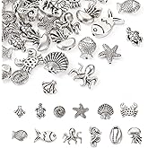 Fashewelry 60pcs Ocean Animal Tibetan Loose Spacer Beads Antique Silver Sea Life Creatures Alloy Beads for Necklace Bracelet Earring Craft Jewelry Making