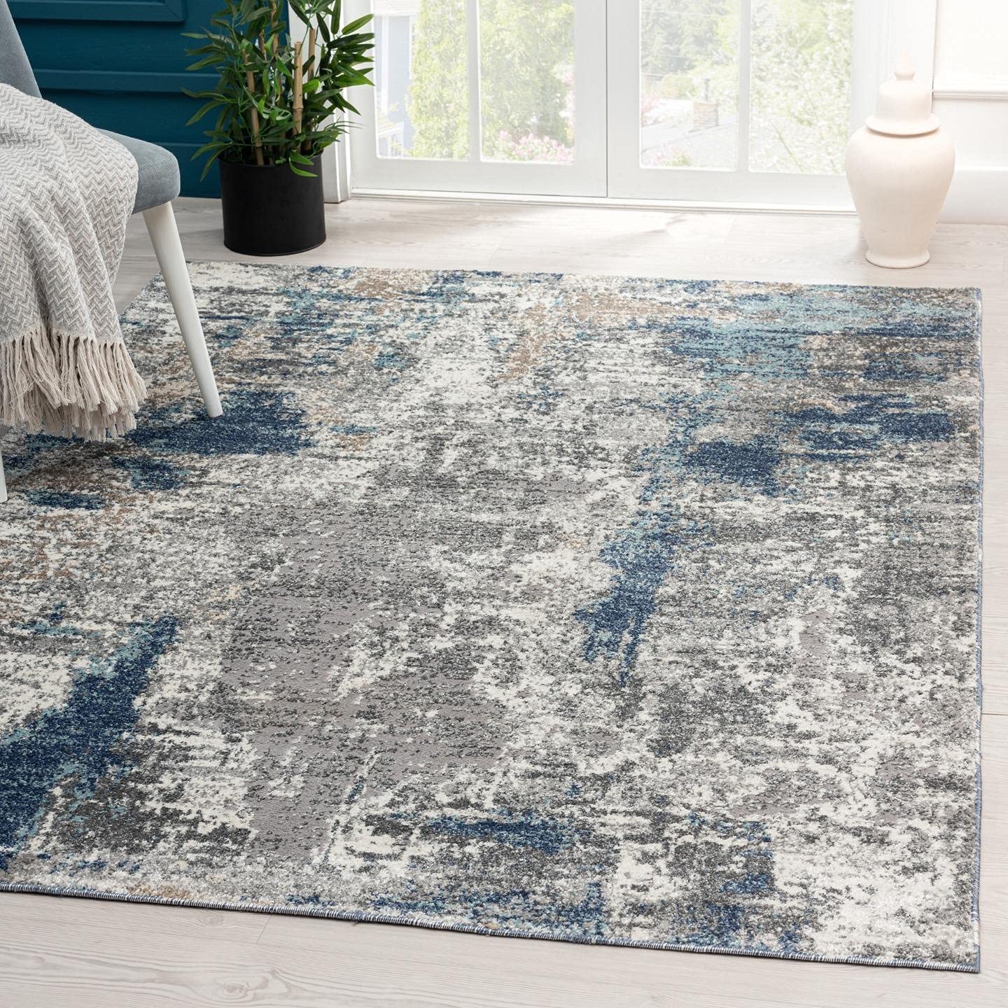 LUXE WEAVERS Euston Collection 7679 Blue 9x12 Abstract Area Rug Image