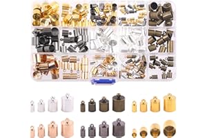 Rustark 200Pcs 5 Color Brass Cord Ends Caps Jewelry Findings Kit Assorted Sizes for Tassels Leather Art Crafting