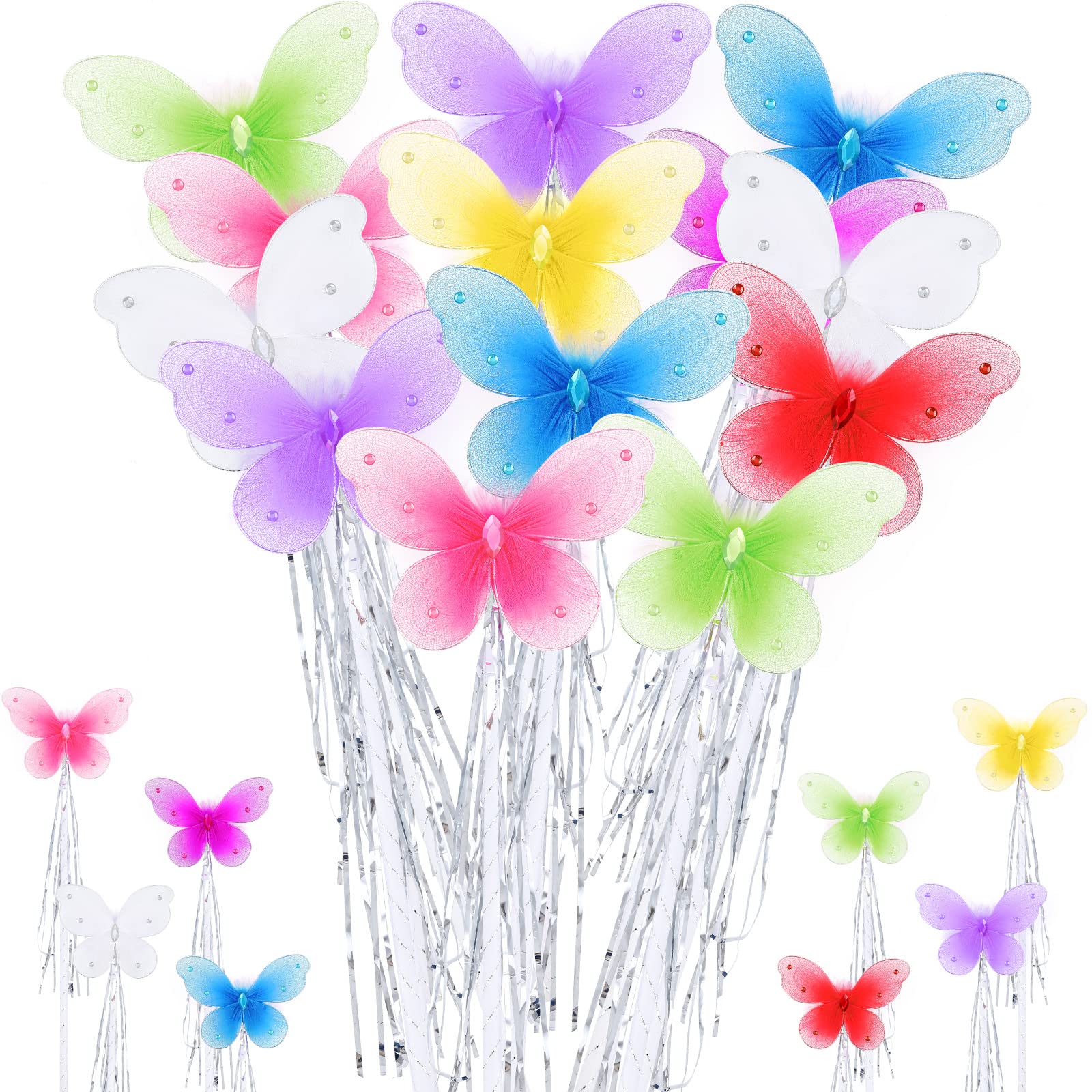 Photo 1 of Civaner 16 Pieces Butterfly Princess Wands Fairy Wand Colorful Butterfly Wand Fairies Party Supplies Girls Party Favors Wands for Kids Dress Up Costume Birthday Baby Shower Tea Party Favor, 8 Colors