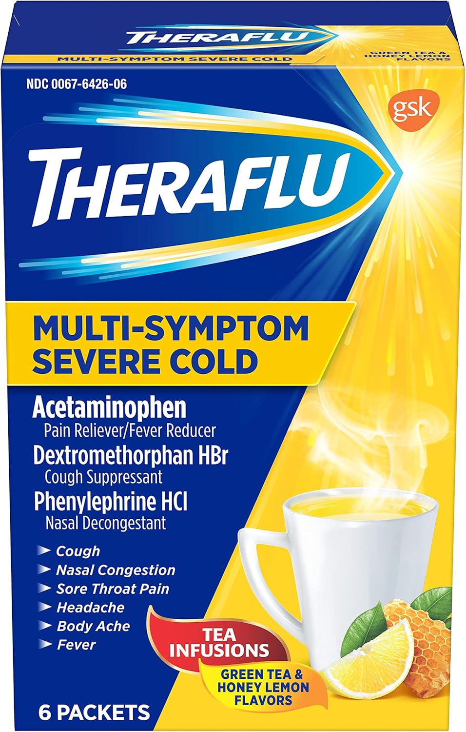 Theraflu Multi Symptom Severe Cold with Lipton Green Tea and Honey, 6 Count: Health & Personal Care