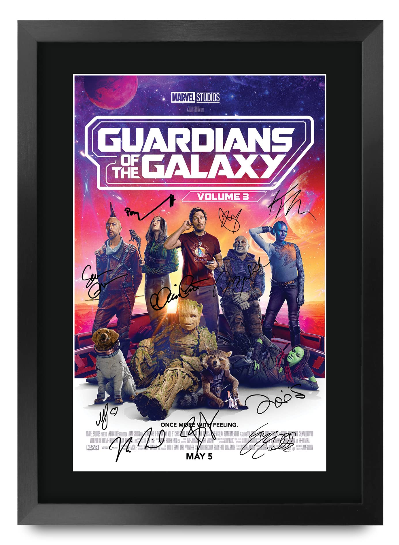 HWC Trading A3 FR Guardians of The Galaxy Vol 3 Chris Pratt and Cast Gifts Printed Poster Signed Autograph Picture for Movie Memorabilia Fans - A3 Framed