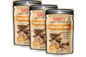 Dave's Sweet Tooth Toffee - Peanut Butter Crunch Toffee Gift Set (4 oz. x 3) - Homemade & Handmade Peanut Butter Gourmet Soft Toffee with Real Butter, Real Sugar, Hand-Sliced Almonds, Naturally Gluten-Free