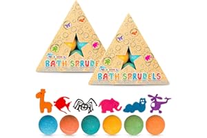 Fun Bath Bombs for Kids, Colourful Bath Fizzies with Hidden Sponge Toys Inside, Fun & Safe Bath Time Activity for Children Ag