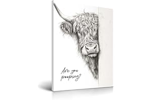 HesenDot Highland Cow Bathroom Wall Art, Funny Are You Pooping Canvas Print, 30x40cm Black and White Animal Picture, Rustic F