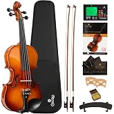 Cecilio 4/4 Violin Set Full Size Fiddle Solidwood Ebony Fitted LEFT-HANDED Violin with D'Addario Prelude Strings | Complete Set with Hard Case, Bows, Tuner, Rosin &amp; Shoulder Rest