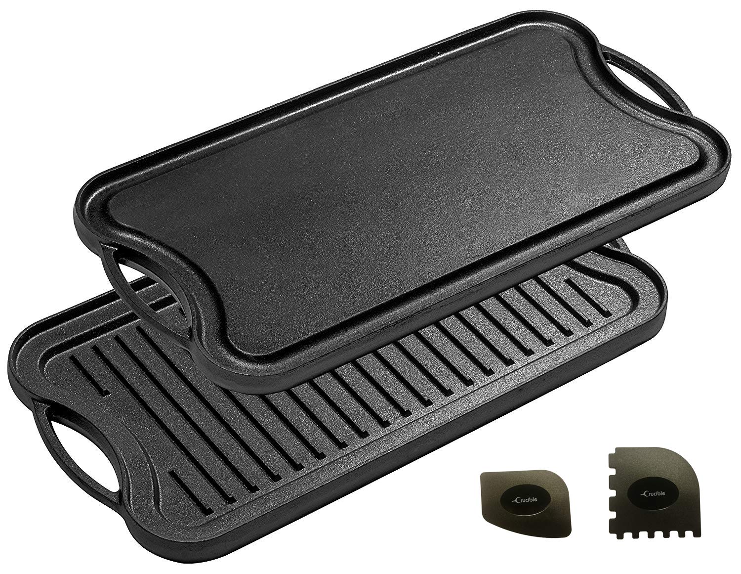 Crucible Cookware Cast Iron Griddle 20" by 10", Reversible, PreSeasoned, Grill and Griddle Pan Combo