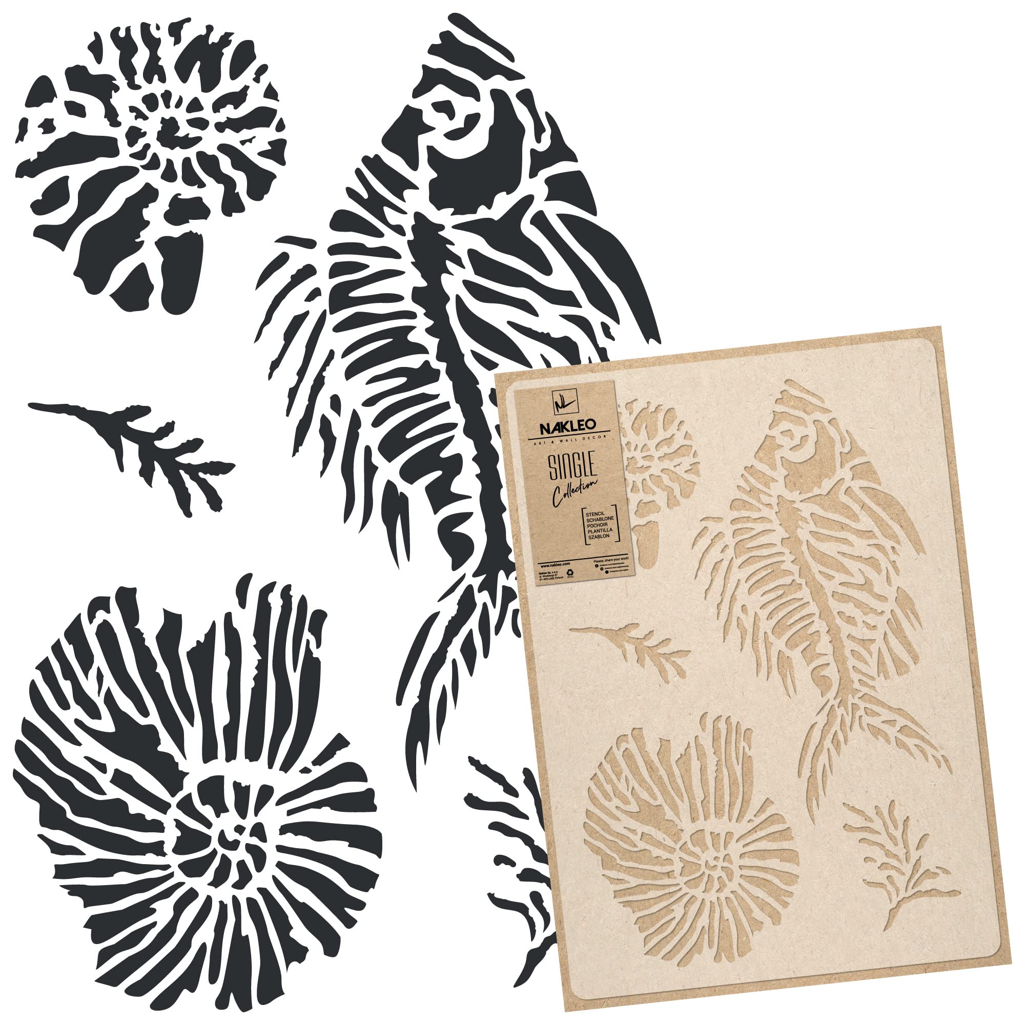 NAKLEO Large Wall Painting Stencil 43x64 cm, Jurassic Ammonite Fossils Pattern, Reusable Plastic Template, DIY Art and Craft Home Decor, Floor Wood Fabric Furniture