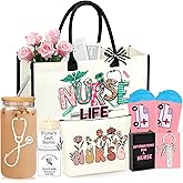 DOGMEM Nurse Gifts Nurse Appreciation Gift Set for Women Birthday Gifts for Nurses Week Nurses Graduation Gift for Nursing Student with Canvas Bag Socks Affirmations Cards 16 Oz Can Glass