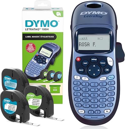 Dymo LetraTag LT-100H Label Maker Starter Kit 3 Tape Rolls White/Plastic