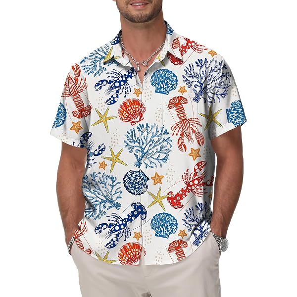 VISESUNNY Men's Hawaiian Shirt - Skull & Flower Cherry Print Short Sleeve Aloha Shirt - View #7