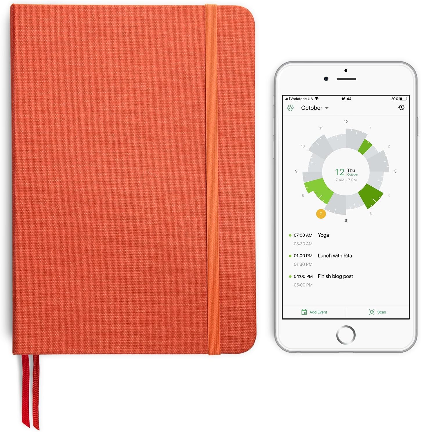Slice Planner - Best Day Planner Connected to Digital Calendar to Improve Productivity & Achieve Goals in 2018 – A5 Smart Notebook – Hardcover Journal 5 x 8 ” – w/Free app (Coral Orange)