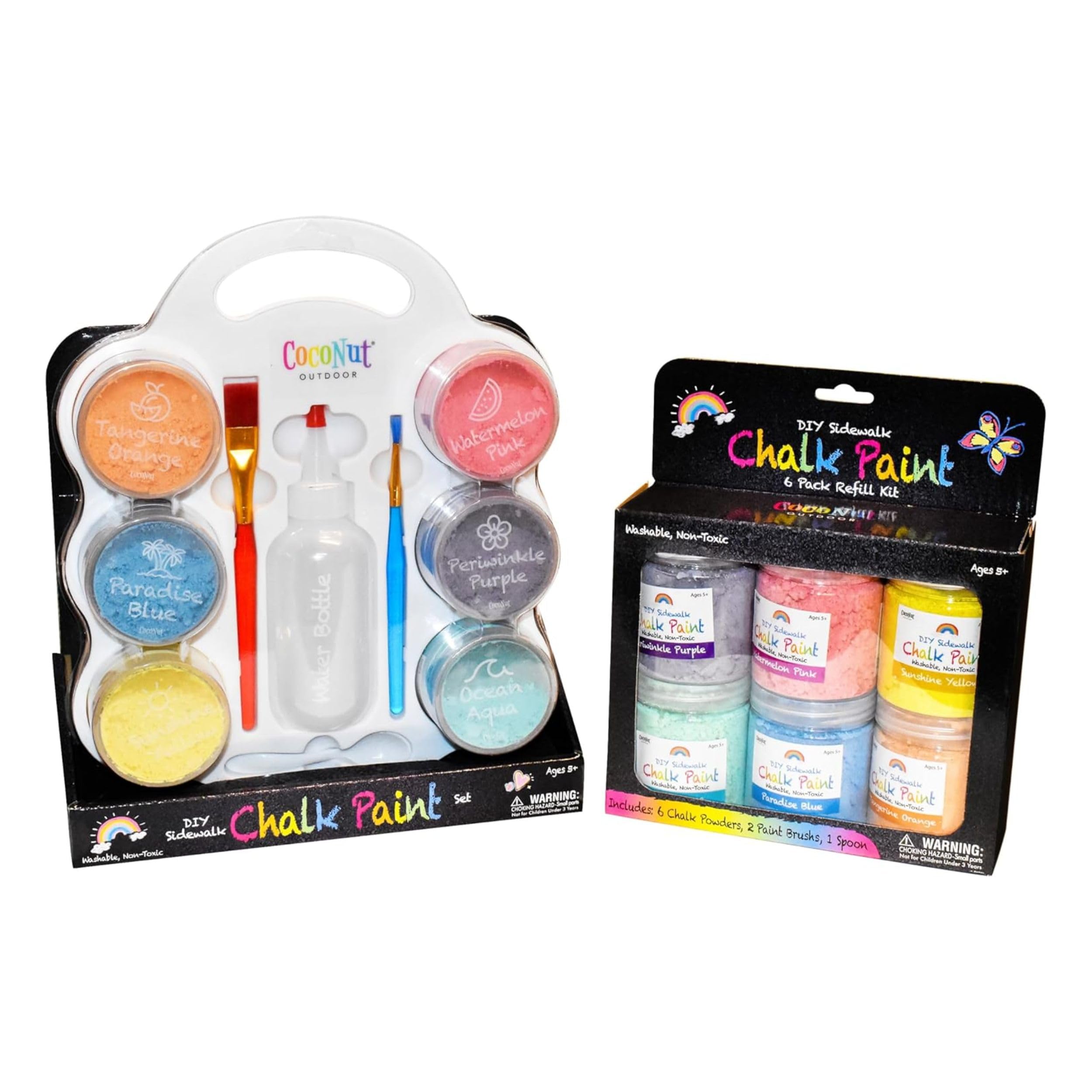 DIY Sidewalk Chalk Paint Set & 6pk Refill - Non-Toxic, Washable Powdered Chalk - Simply Mix in Water and Use a Paintbrush to Create Colorful Artwork on the Sidewalk or Chalkboard, For Kids Ages 5+