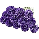 ONLY ART 12pcs Purple Flowers Silk Ball Chrysanthemum Artificial Flowers 12.5" for Home Kitchen Wedding Party Decorations New Year and Valentine's Day