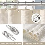 Shower Curtain 182x182cm Cream with Metal Hooks, Waffle Fabric view 4