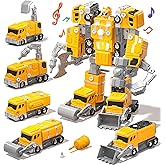 WATUDOU Toys for Ages 5-7, 5-in-1 Take Apart Construction Vehicle Trucks Transform to Robot, 5 6 7 8 Year Old Boy Christmas Birthday Gift Ideas, Robot Toys for Kids 4-8
