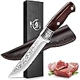 Purple Dragon Meat Knife Boning Knife for Meat Cutting, Professional Chef Deboning Knife, Butcher Trimming Fillet Knife for Meat Fish, Full Tang Wood Handle Knife for Kitchen, BBQ-5.1 Inch…