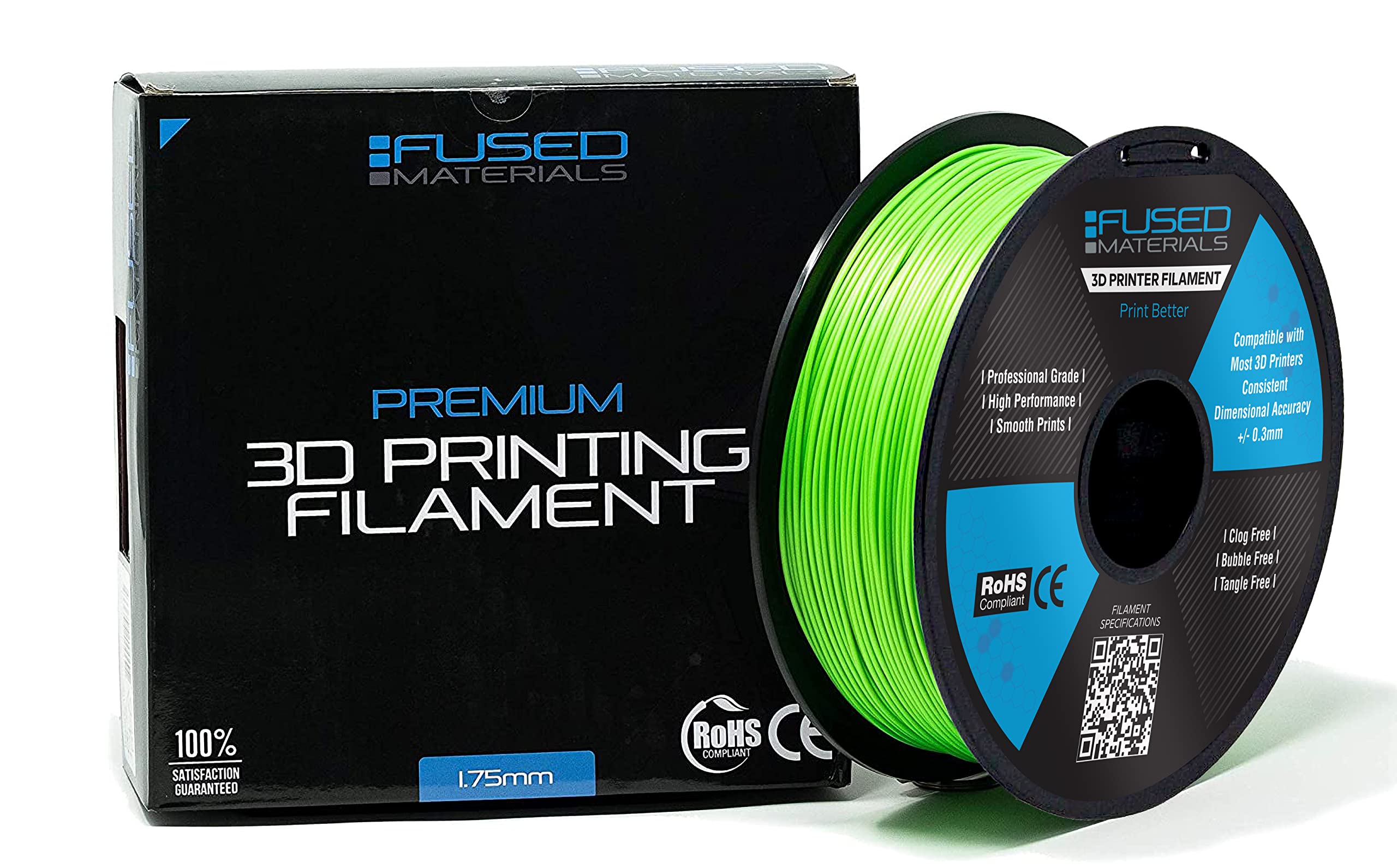 Fused Materials Green PLA 3D Printer Filament - 1kg Spool, 1.75mm, Dimensional Accuracy +/- 0.03 mm, (Green)