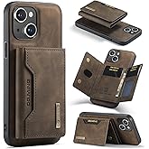SZHAIYU Leather Wallet Phone Cases Compatible with iPhone 15 Case with Card Holder Men 6.1'' 2 in 1 Detachable Back Cover (Coffee, IP 15)