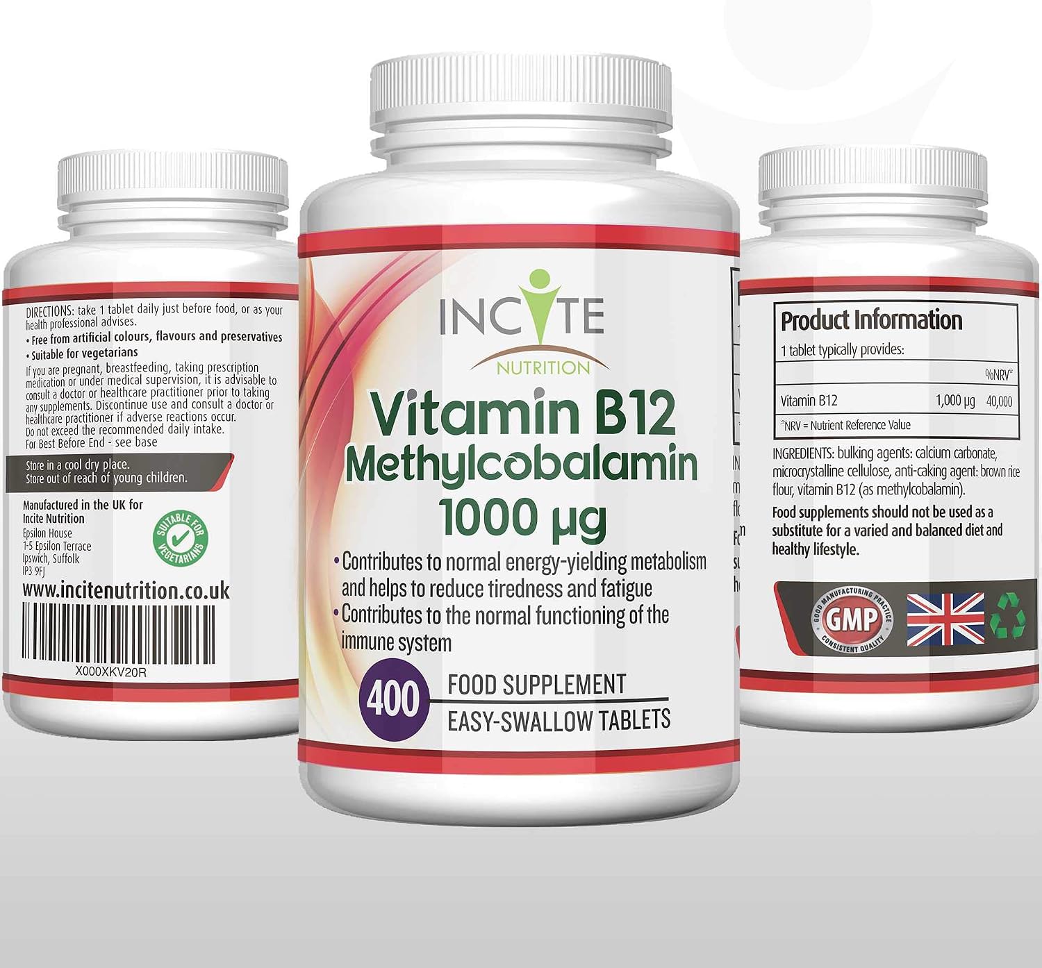 Incite Nutrition Vitamin B12 Tablets 1000 mcg. +1 Year Supply of High Strength Methylcobalamin. Boost Energy and Support Nervous System. Easy to Swallow - Image 4