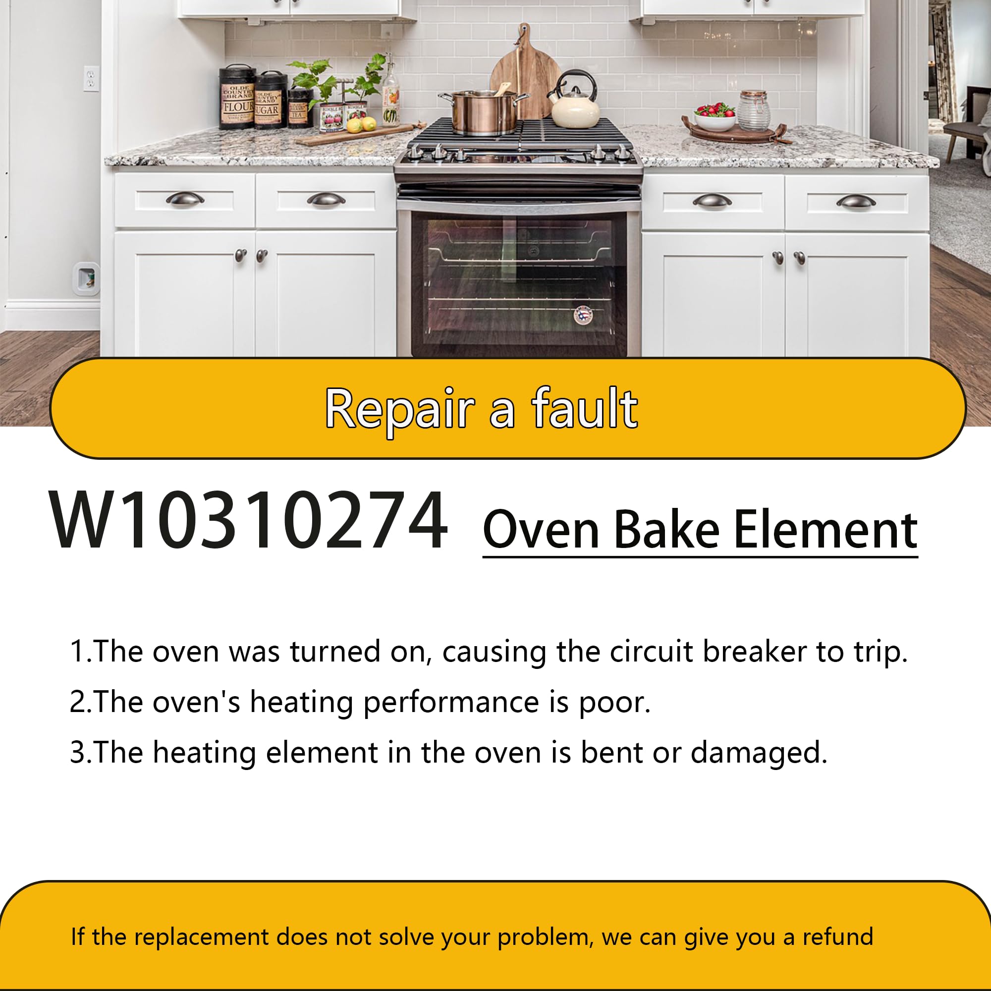W10310274 Oven Bake Element Fit for amana Ikea maytag whirpool jenn-air, Replaces part 74010883, 7406P439-60, 1863288, AP6019234, PS11752540