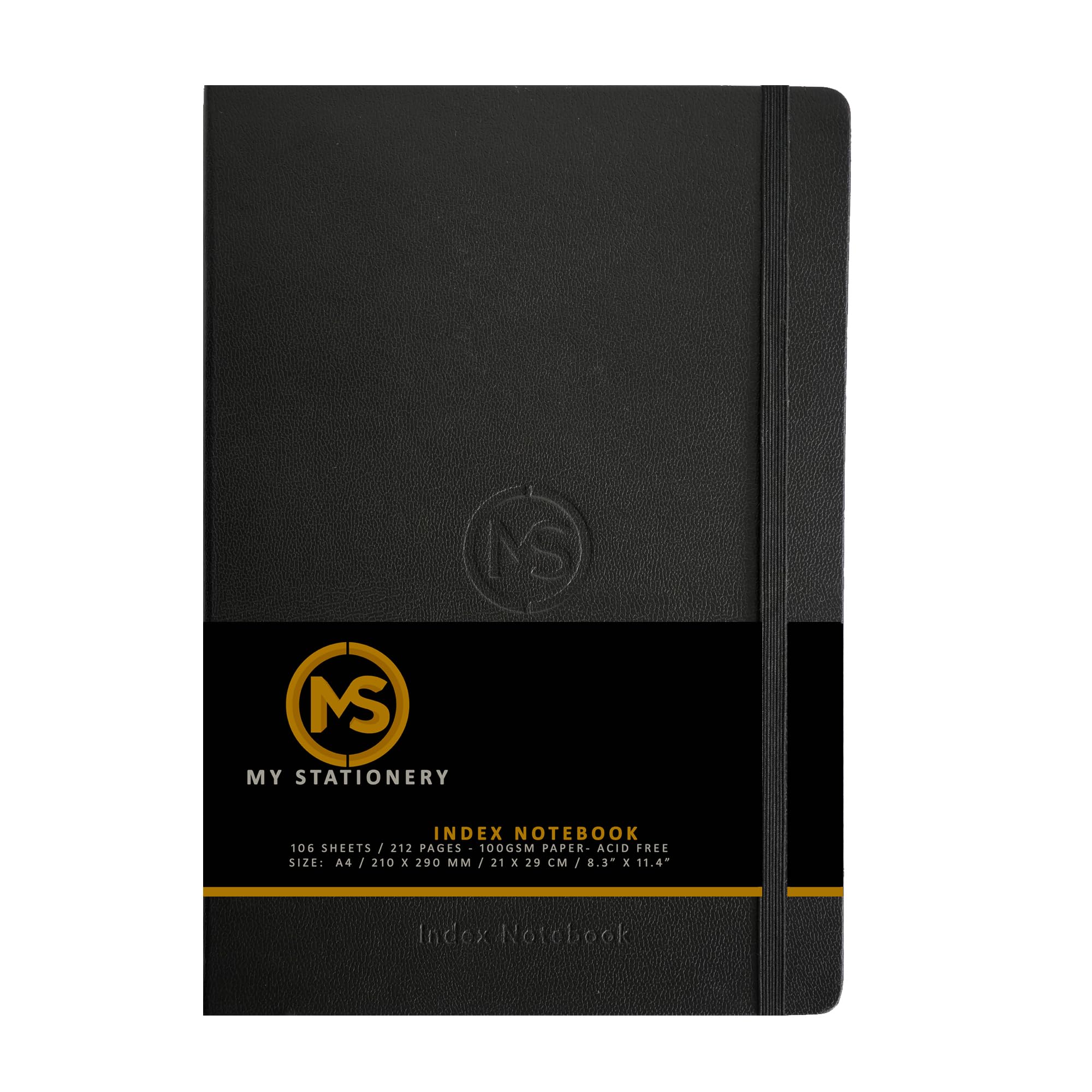 A4 Index Notebook Hardback Leatherette Cover 8mm Ruled Margin A-Z Tabs 212 Pages 100 GSM White Paper – 21 X 29 CM Notebook (Black)