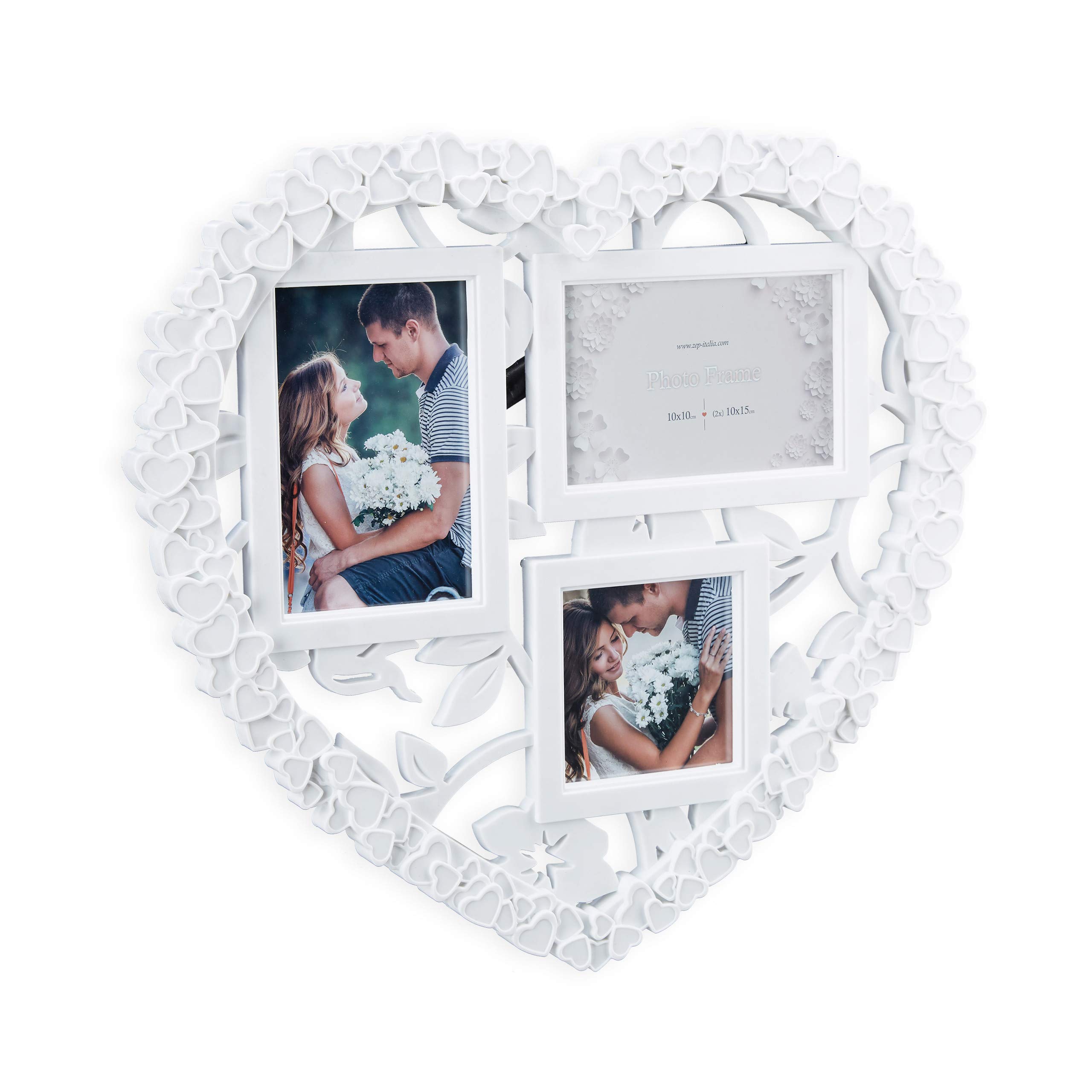 Relaxdays Heart Picture Frame Collage, Hanging Gallery, Horizontal & Vertical 10x10, 10x15, Wedding Gift, White