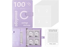 Phyxin 100 Envelopes Money Saving Challenge Binder, A5 Money Saving Binder, Savings Challenges Book with Envelopes, 100 Envelope Challenge Binder to Save $5,050, Purple