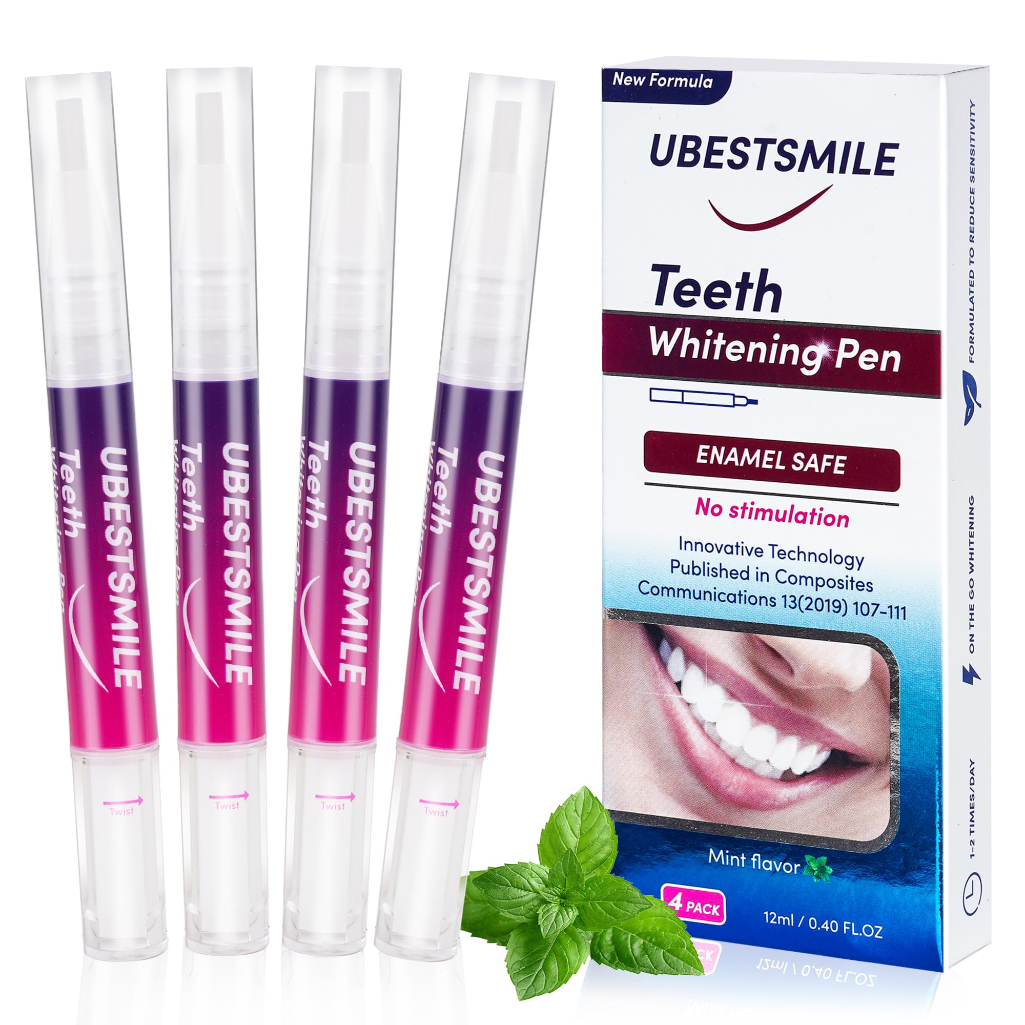 Photo 1 of UBestSmile Teeth Whitening Pen (4 Pcs) Whiten Teeth 40+ Uses Remove Stains Effective Painless Insensitive Fresh Fragrance Travel-Friendly Dating-Friendly Mint Flavor