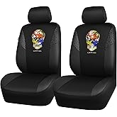 CAR PASS Leather Car Seat Cover Front Seats Sparkly Rhinestone Gaberdine Fabric Skull Skeleton Punk Glitter Crystal, Universal Fit for SUV, Van, Coupe, Trucks 2 Piece Black Multicolor Diamond