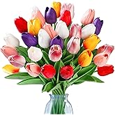 Sggvecsy 30 Pcs Fake Tulips Artificial Flowers Real Touch PU Faux Flowers Tulip Stems for Wedding Spring Bouquet Floral Arrangement Party Home Office Decorations for Mother's Day (Multi Colors)