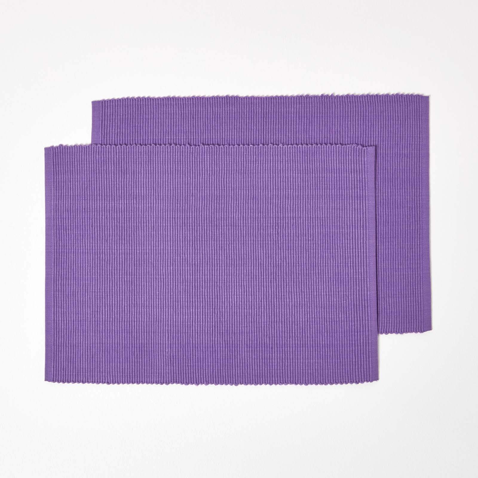 HOMESCAPES Premium Place Mats For Table, Set of 2, Non-Slip Purple Table Mats, 100% Cotton, Washable Ribbed Placemats for Kitchen & Dining - 50cm x 33cm