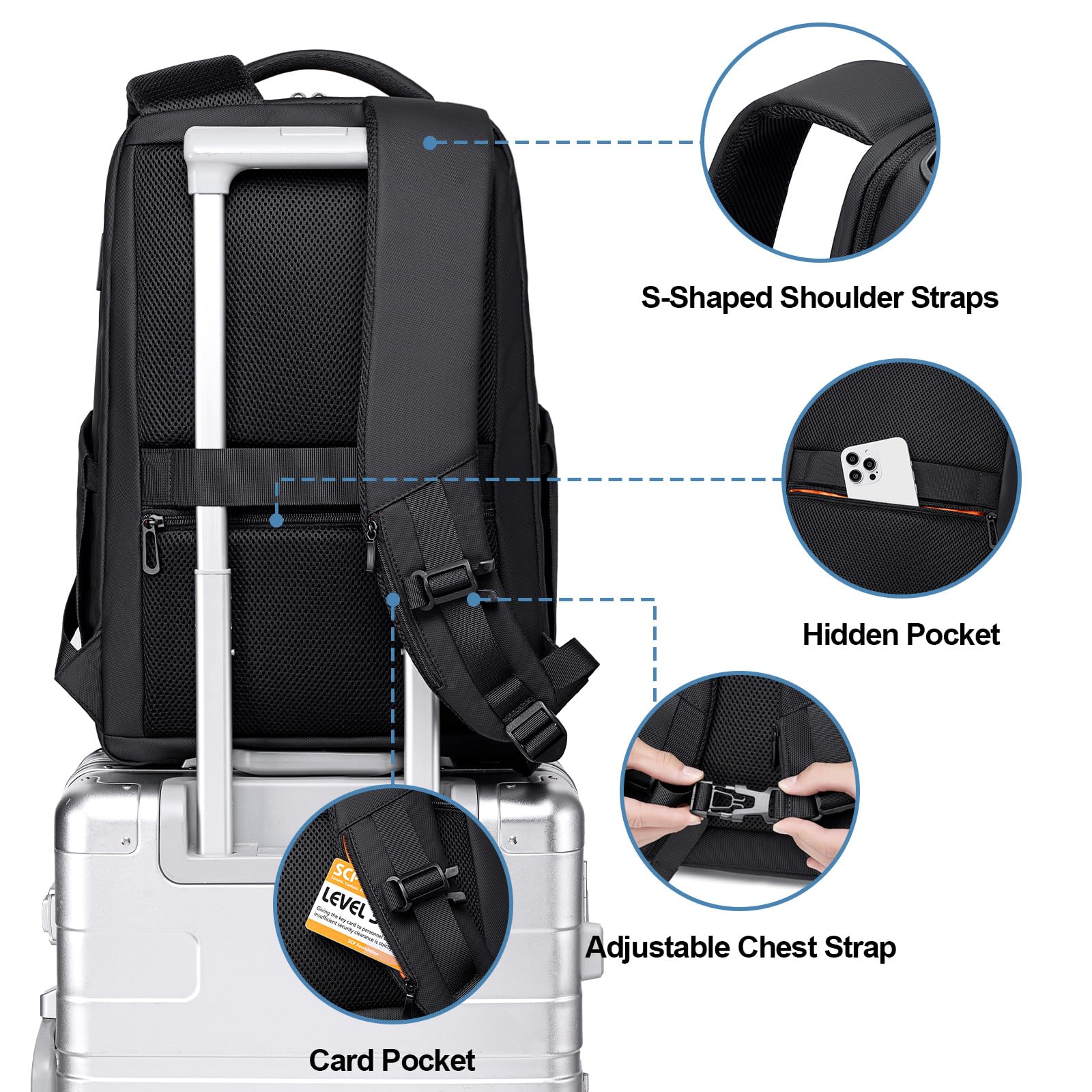 FENRUIEN Business Backpack for Men,Water Resistant Tech Backpack with Charger,Black Laptop Backpack 15.6 Inch