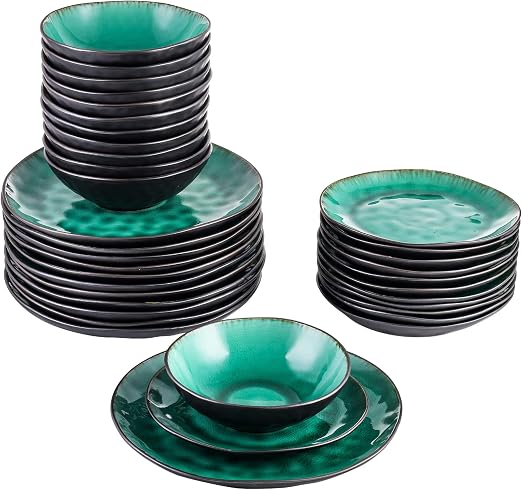 Vancasso HARUKA – Service 12 Assiettes Plates Porcelaine 26 Cm, Style Japonais Noir & Blanc, Lot De 12 Pièces Élégant Et Moderne