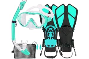 HH HHAO SPORT Kids Mask Fins Snorkel Set Snorkeling Packages, with Diving Mask, Snorkel, Adjustable Swim Fins, Mesh Bag, Anti-Fog Anti-Leak Snorkeling Gear for Kids for Snorkeling Swimming Diving