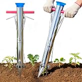 BAUSATZ 2 Pieces Bulb Transplanter Tool Garden Bulb Planter Tool Long 34inch Stand-up Vegetable Transplanter Stainless Steel Plant Seedling Transplanter Bulb Planter Dibber