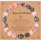 Mikovivi Happy 80th Birthday Gift, Stone Pink Bead Bracelet for Women 80 Year Old Birthday Present Elegant Jewelry for Mom Grandma & Friend
