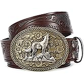 SANSTHS Cowboy Belts for Men Women - Western Cowboy Belt and Buckle, Cowgirl Leather Belts Big Buckles, Brown Black 1.5"
