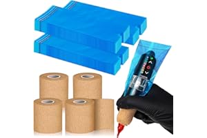KXCOFTXI 300Pcs Tattoo Machine bags, Tattoo Ppen Covers with 4 Pcs Bandage, 7.4 X 2.5inch, Halloween Disposable Cover Tattoo Machine Gun Bags Plastic Sleeve, Blue