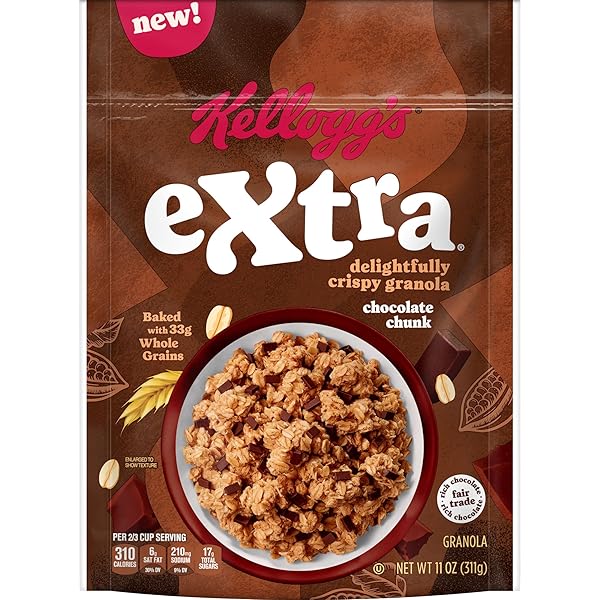 KELLOGG’S EXTRA GRANOLA, WHOLE GRAIN, ON-THE-GO SNACKS, CHOCOLATE CHUNK, 11OZ BAG (1 BAG)