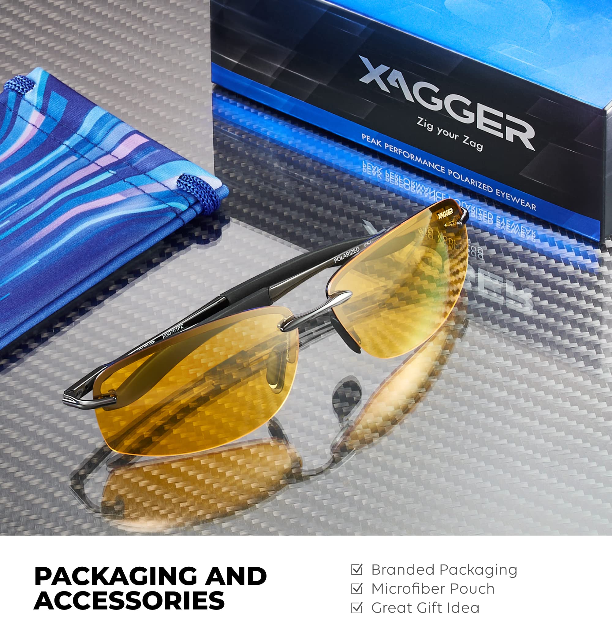 Xagger Polarized Driving Sunglasses for Men Rimless Metal Frame UV400 Protection Sun Glasses