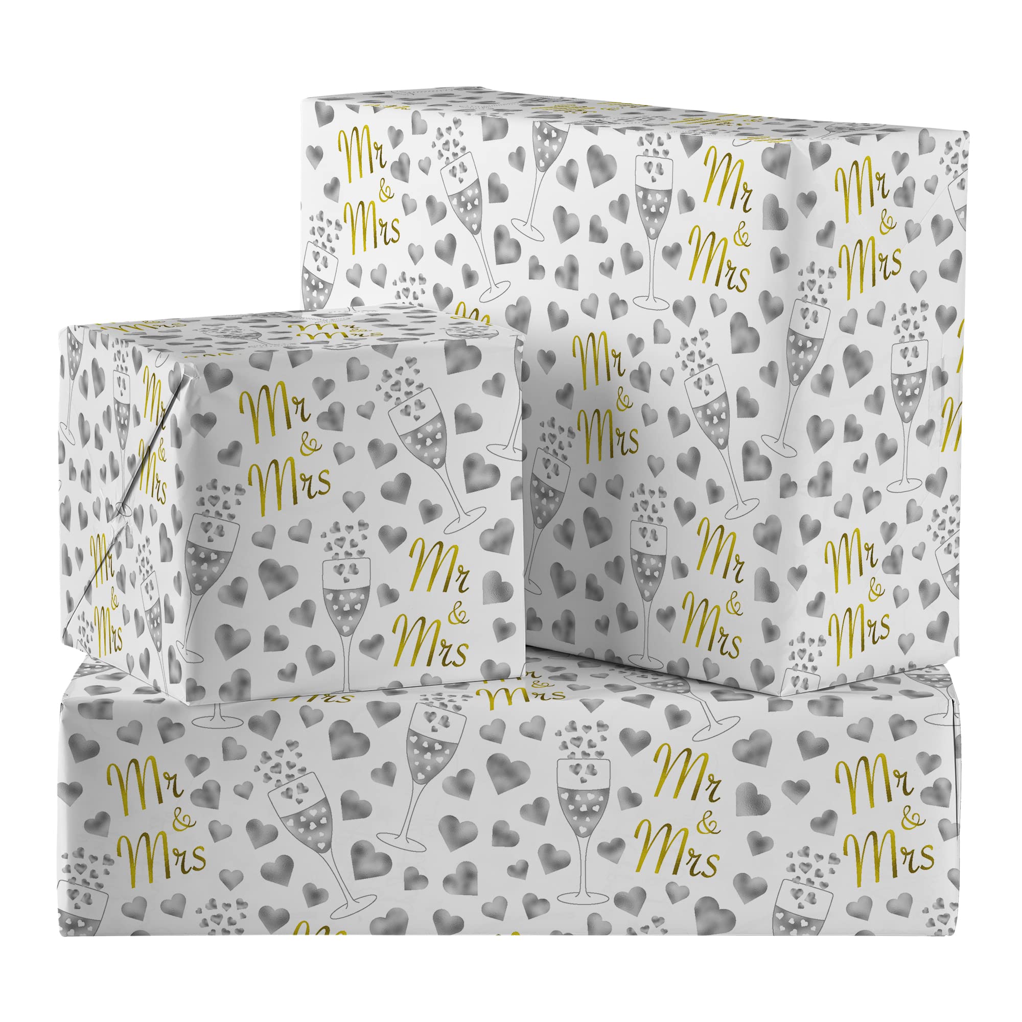 Hunts England - 2 Sheets Of Mr And Mrs Wedding Luxury Wrapping Paper - Includes 2 Gift Tags - Iconic Collection - Gift Wrap For The New Couple, For Wrapping Wedding Presents