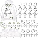 Hicarer 120 Sets Funeral Favors, Celebration of Life Favors Angel Keychains Organza Bags Sympathy Thank You Tags for Memorial Party Supplies Guest Return Funeral Gifts (White)