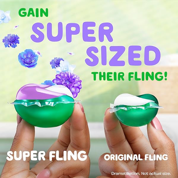 GAIN SUPER FLINGS LAUNDRY DETERGENT PACS, 18 COUNT, DEWDROP DREAM SCENT, IRRESISTIBLY CLEAN AND FRESH WASHING DETERGENT LAUNDRY SOAP PACS